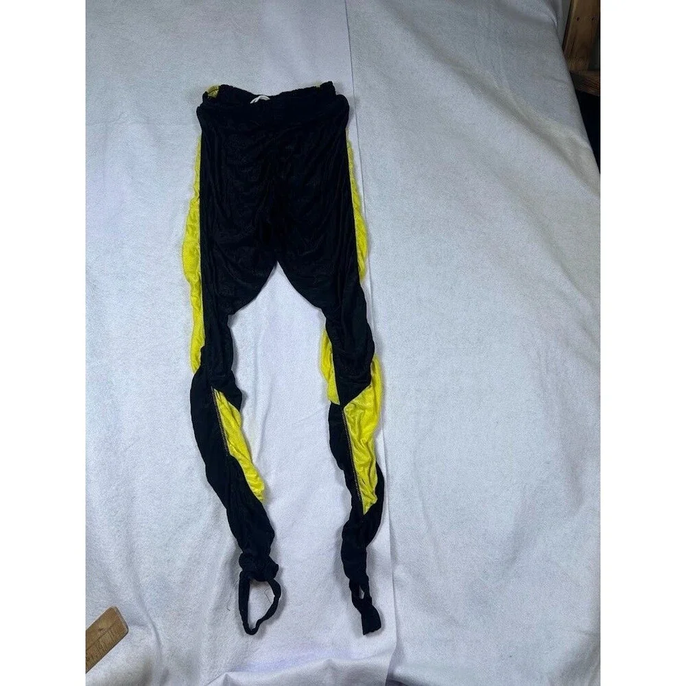 Vintage Nike Stirrup Leggings Pants Black Yellow Ruched Stacked Womens Size M